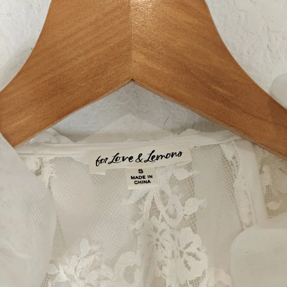 For Love & Lemons Holiday Lace Blouse (SAMPLE) Silk Top S Romantic Sheer Lace - Picture 12 of 16